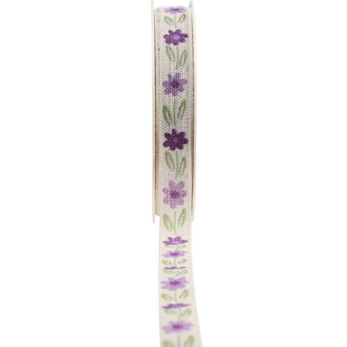 Gift ribbon flowers cotton ribbon purple white 15mm 20m