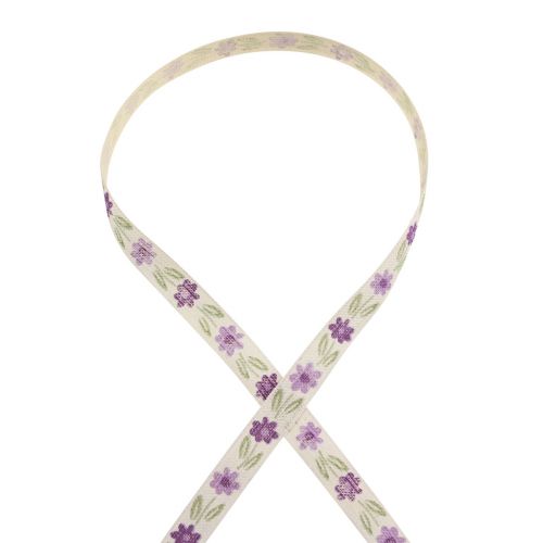 Product Gift ribbon flowers cotton ribbon purple white 15mm 20m