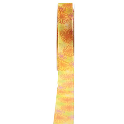 Gift ribbon flowers organza ribbon yellow orange 25mm 18m