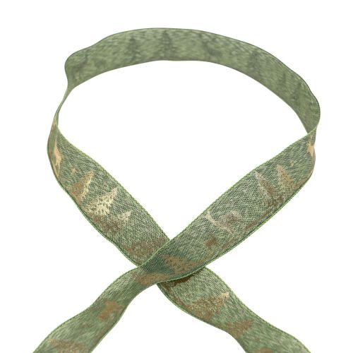 Product Gift ribbon green gold Christmas ribbon deer 25mm 15m