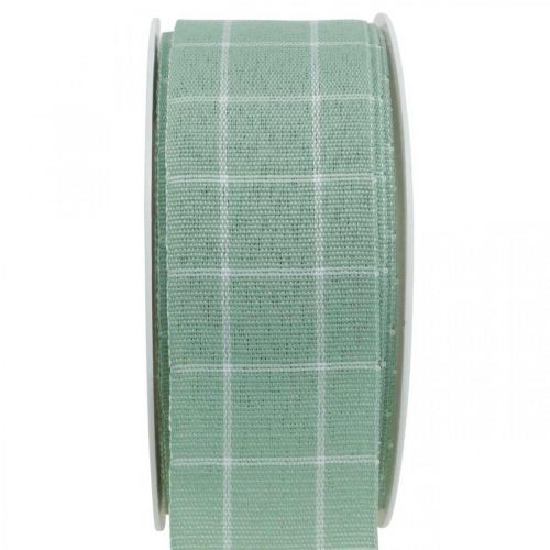 Gift ribbon green pastel checkered deco ribbon 35mm 20m
