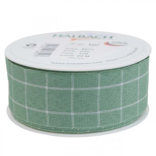 Product Green pastel checkered gift ribbon, decorative ribbon, 35mm wide, 20m long