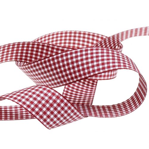 Product Gift ribbon check Bordeaux 25mm 20m