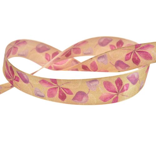Product Gift ribbon purple autumn leaves deco ribbon autumn 25mm 20m