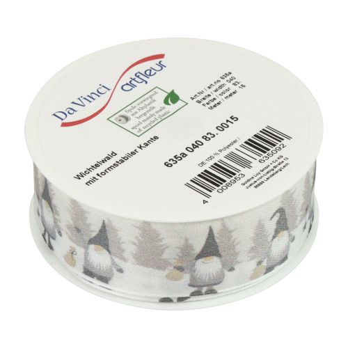 Floristik24 Gift ribbon, Christmas ribbon, Christmas ribbon gnome gray 40mm 15m