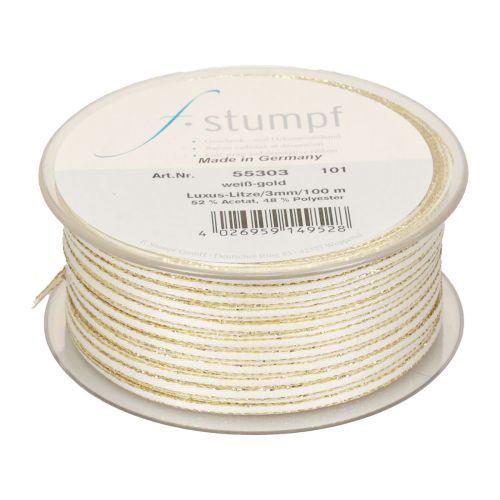 Floristik24 Gift ribbon silk ribbon white gold stranded ribbon 3mm 100m