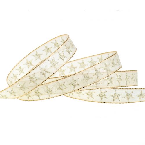 Product Gift ribbon with stars cream, gold 15mm 20m