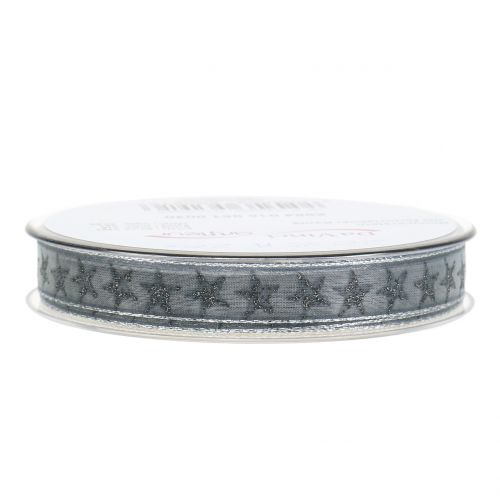 Floristik24 Gift ribbon with stars gray, silver 15mm 20m