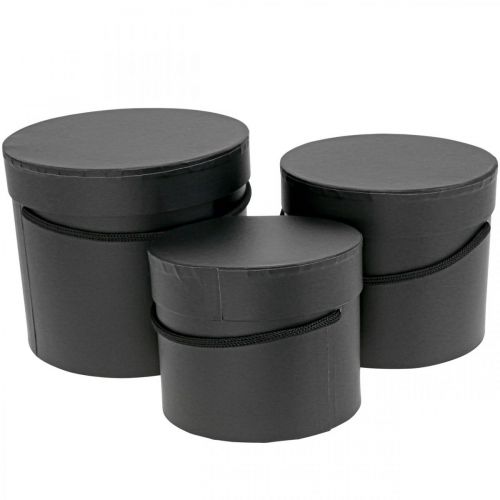 Gift box round Flowerbox black Ø12.5/14.5/16.5cm set of 3