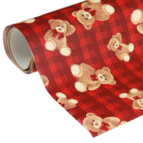 Product Gift wrap birthday teddy bear red checked 70x200cm