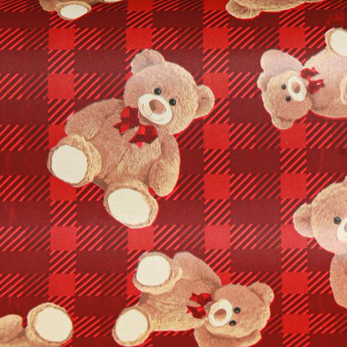 Product Gift wrap birthday teddy bear red checked 70x200cm