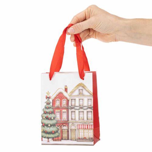 Christmas gift bag with houses and Christmas tree, 16cm, 2 pieces | Floristik24.ie