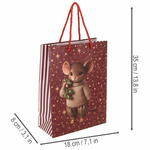 Gift bag with mouse motif and stars for Christmas, 24cm, 2 pieces | Floristik24.ie