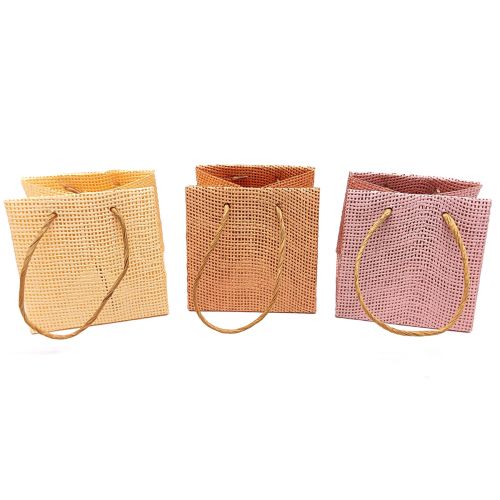 Gift bags woven with handles vanilla orange pink 10.5cm 12 pcs