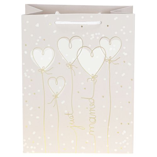 Product Gift bag “just married” gift bag with handles beige 18×10×23cm 2pcs
