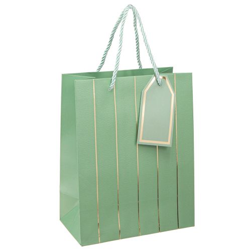 Gift Bag Light Green Golden Stripes 18×10×23cm 1 pc