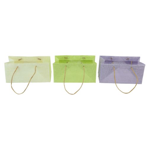 Gift bags woven with handles green, yellow, purple 20×10×10cm 6pcs