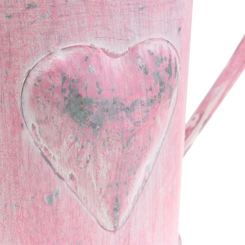 Product Planter watering can with heart pink, washed white Ø12.5cm H13cm