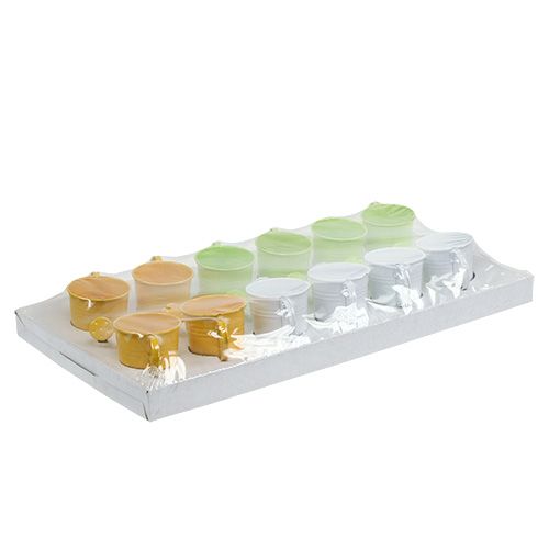 Floristik24 Watering can Ø5.5cm H5.5cm 12pcs. Yellow / green / white