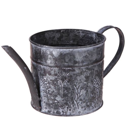 Product Vintage metal watering can decoration, grey with flowers, H13cm Ø13cm