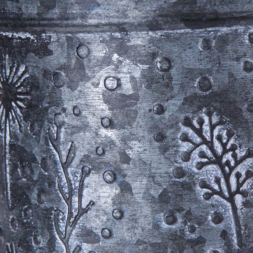 Product Vintage metal watering can decoration, grey with flowers, H13cm Ø13cm