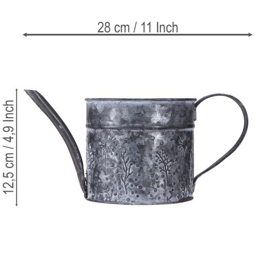 Product Vintage metal watering can decoration, grey with flowers, H13cm Ø13cm