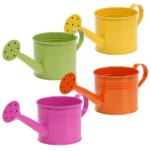Product Colorful decorative watering can, Ø11cm, H9.5cm, for planting, spring table decoration, metal, set of 8