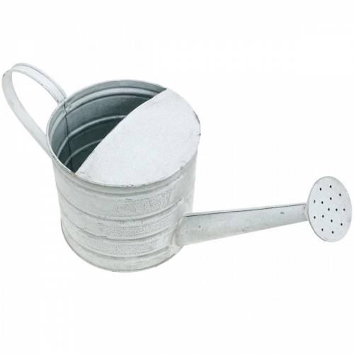 Decorative watering can vintage metal planter white washed H16cm