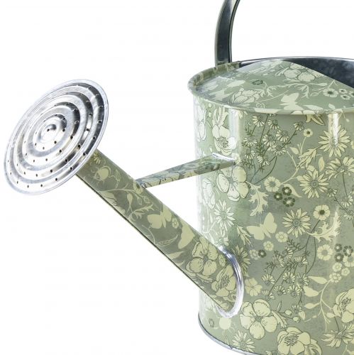 Product Metal watering can, vintage look, green and silver with floral pattern - decorative planter, Ø18cm