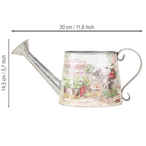 Product Vintage decorative watering can, silver metal, retro style, balcony, 30x11x14.5cm