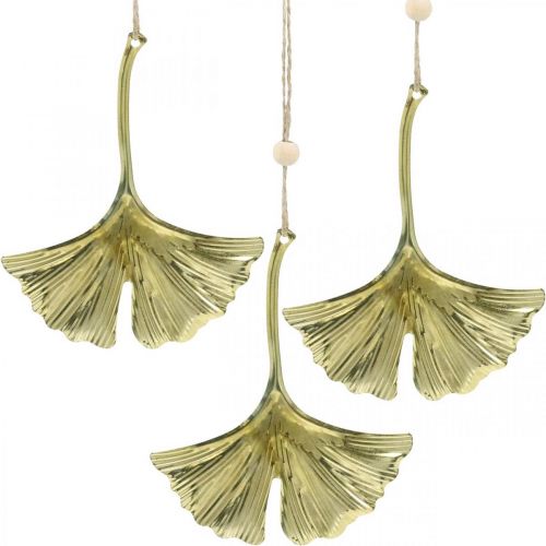 Ginkgo leaf pendant, Advent decoration, metal decoration for autumn Golden L12cm 12 pcs