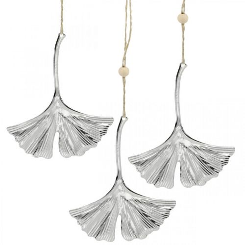 Decorative pendant ginkgo leaf, metal decoration, Advent, autumn decoration silver L12cm 12pcs