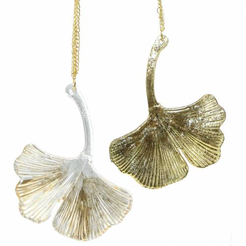 Floristik24 Decoration hanger Ginkgo leaf glass gold 8cm × 10cm 2pcs