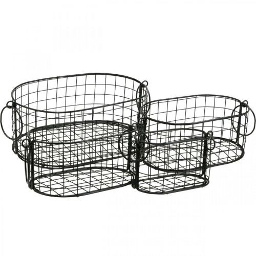 Wire basket with handles metal black 17-32cm set of 4