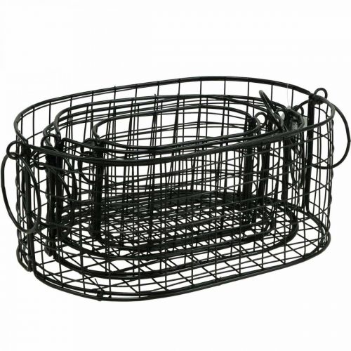 Product Wire basket with handles metal black 17-32cm set of 4
