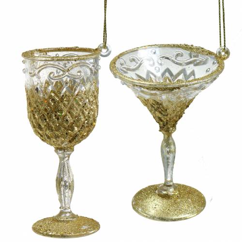 Floristik24 Decoration hanger glasses gold with mica 10cm 4pcs