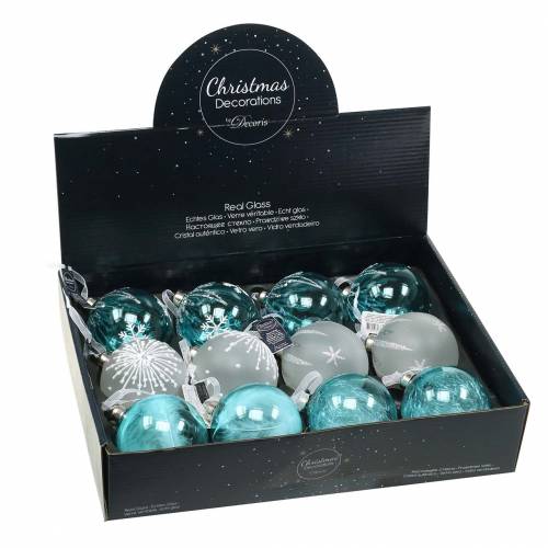 Floristik24 Christmas ball glass blue, white Ø8cm assorted 12pcs