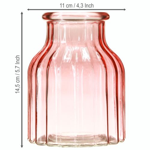 Product Glass flower vase retro pink tinted Ø11cm H14.5cm 2pcs