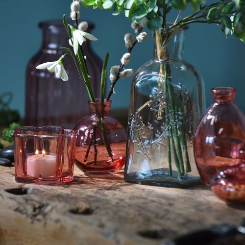 Product Glass flower vase retro pink tinted Ø11cm H14.5cm 2pcs