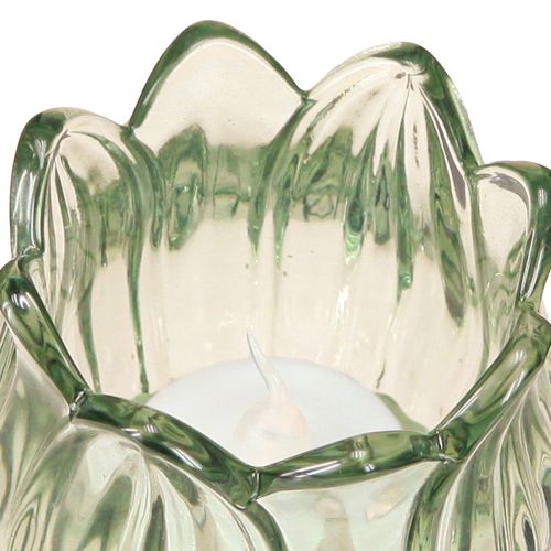 Floristik24 Glass candle holder tealight holder tulip green Ø7cm H7cm 2pcs