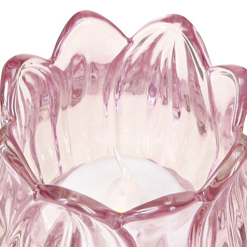 Product Glass tealight holder tealight glass tulip purple Ø7cm H7cm 2pcs