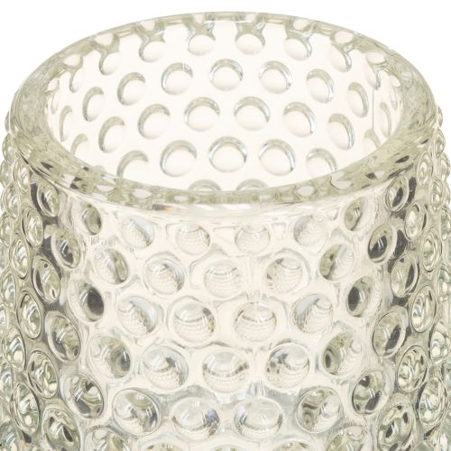 Product Glass tealight holder with base dots and grooves H15cm 2pcs