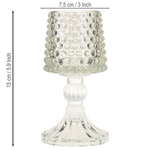 Product Glass tealight holder with base dots and grooves H15cm 2pcs