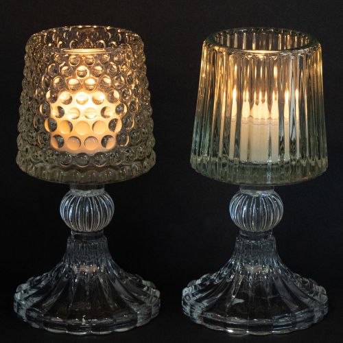 Product Glass tealight holder with base dots and grooves H15cm 2pcs