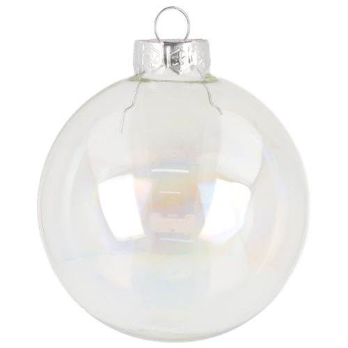 Product Glass Christmas baubles, iridescent, clear, 7.5cm, 12 pieces