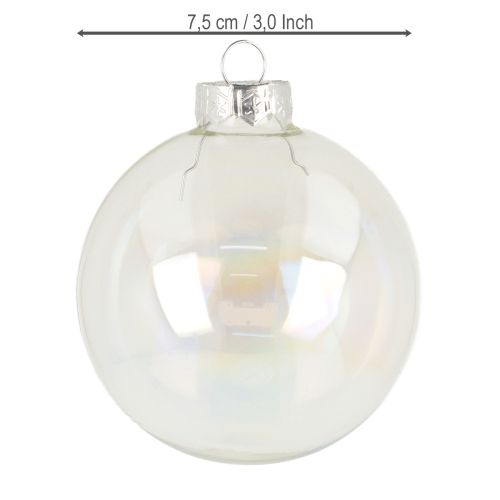 Product Glass Christmas baubles, iridescent, clear, 7.5cm, 12 pieces