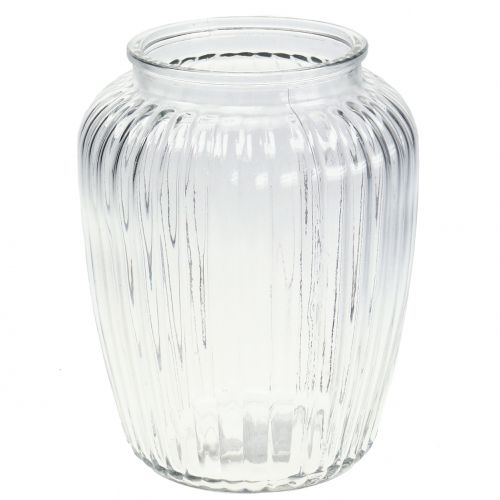 Floristik24 Ribbed glass vase Ø15cm H19.5cm