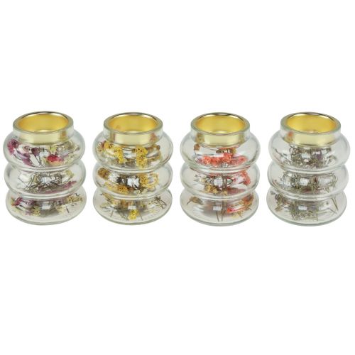 Floristik24 Glass decorative tealight holder with dry decoration for LED H8.5cm 4pcs