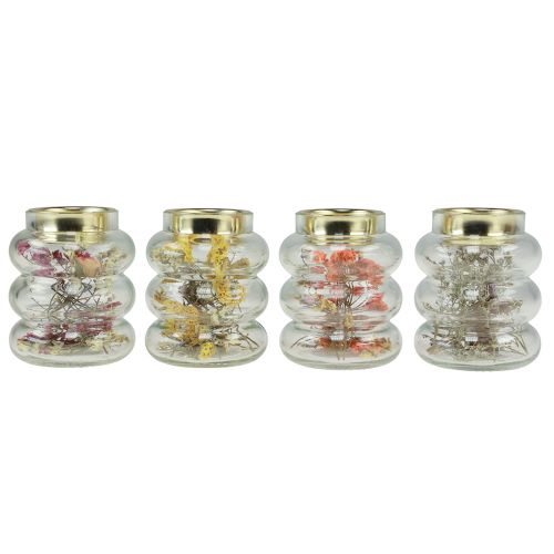 Floristik24 Glass decorative tealight holder with dry decoration for LED H8.5cm 4pcs