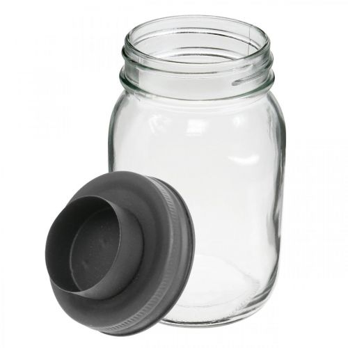 Floristik24 Decorative glass with tealight holder black metal lid Ø8.5cm H15cm 2pcs